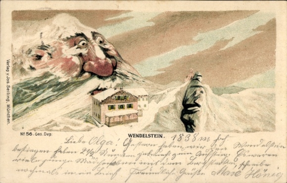 Künstler Litho Wendelstein, Berge mit Gesichtern