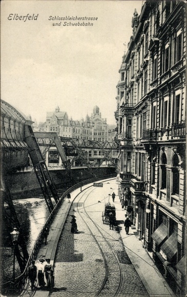 Ak Elberfeld Wuppertal, Schlossbleicherstraße und Schwebebahn