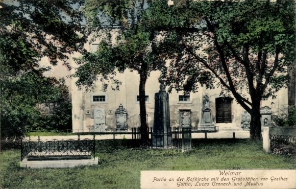 Ak Weimar in Thüringen,  Hofkirche, Grabstätten von Gattin, Lucas Cranach, Musdus