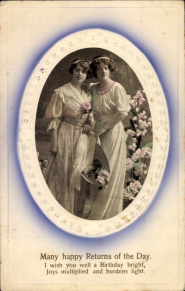 Präge Passepartout Ak Glückwunsch Geburtstag, zwei Frauen, Blumen