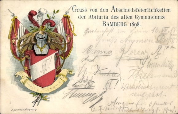 Studentika Ak Bamberg Oberfranken, Abituria Altes Gymnasium 1898, Abschiedsfeierlichkeiten, Wappen