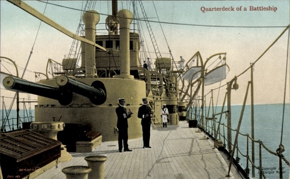 Ak Amerikanisches Kriegsschiff, Geschütz, Marinesoldaten