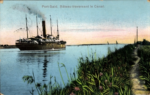Ak Port Said Ägypten, Dampfer überquert den Kanal