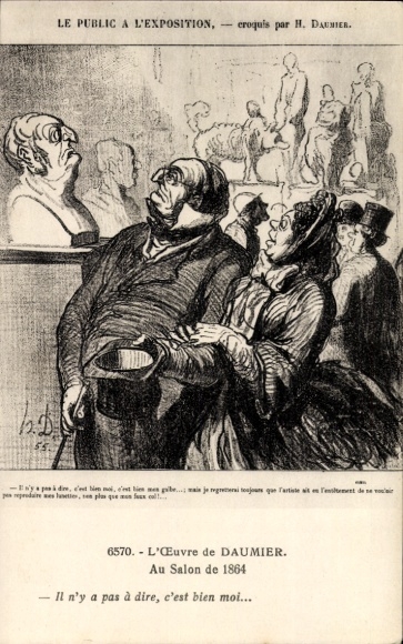 Künstler Ak Daumier, H., Salon von 1864, Besucher der Kunstausstellung, Plastiken