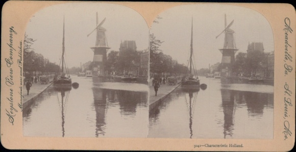 Stereo Foto Niederlande, Kanal, Windmühle, Keystone View Company