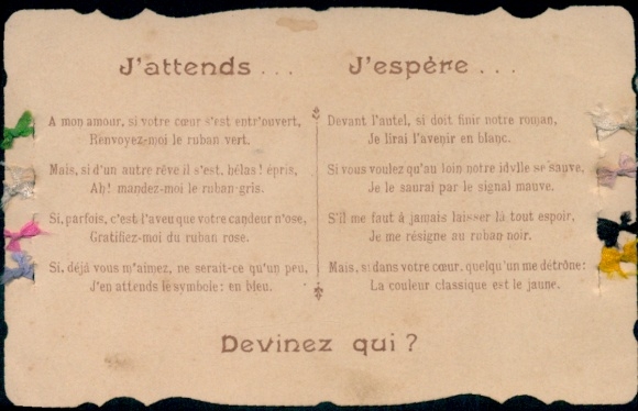 Mechanische Ak Ich warte..., Ich hoffe..., farbige Schleifenbänder