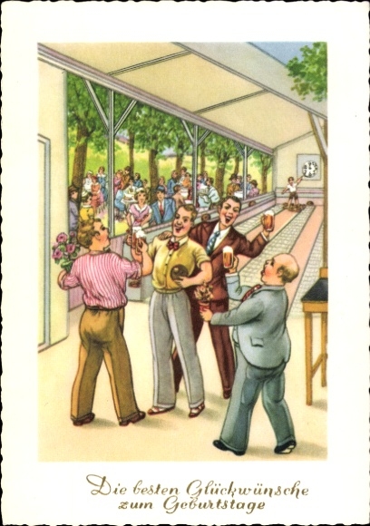 Ak Glückwunsch Geburtstag, Männer beim Kegeln