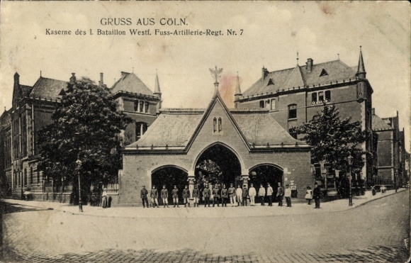 Ak Köln am Rhein, Kaserne des I. Bataillon Westf. Fuss-Artillerie-Regt. Nr. 7