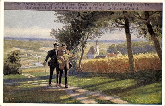 Künstler Ak Hey, Paul, Sommer, Wanderer, Die Sonne erwacht