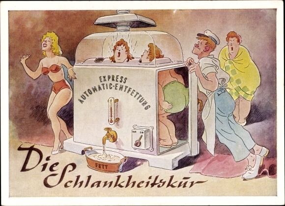 Künstler Ak Die Schlankheitskur, Fettabsaugung, Automat