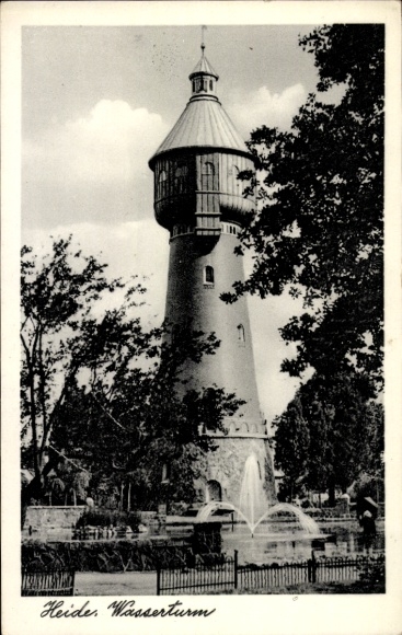 Ak Heide in Holstein Dithmarschen, Wasserturm, Wasserspiel