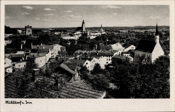 Ak Mühldorf am Inn Oberbayern, Stadtansicht von  Kirchen, Türme, Häuser