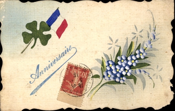 Handgemalt Ak Kleeblatt, französische Fahne