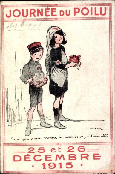 Künstler Ak Poulbot, Soldatentage 25. u. 26. Dezember 1915, Kinder sammeln für das Rote Kreuz