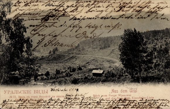 Ak Ural Russland, Blick vom Berge Wjasowoi,  Eisenbahn-Linie, 