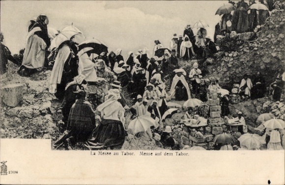 Ak Thabor Israel, La Messe sur les ruines de la Basilique