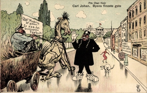 Künstler Ak Oslo Norwegen, Fra Chat Noir, Karl Johan, Byens fineste gate