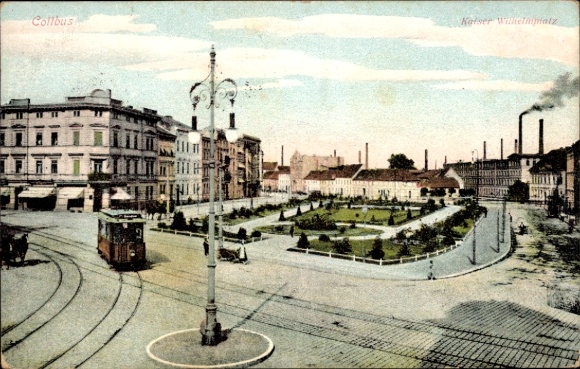 Ak Cottbus in der Niederlausitz, Kaiser Wilhelm Platz, Straßenbahn