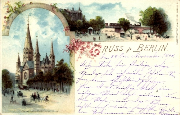 Litho Berlin Charlottenburg, Kaiser Wilhelm Gedächtniskirche, Brücke