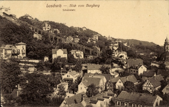 Ak Dresden Loschwitz, Blick vom Burgberg, Schwebebahn