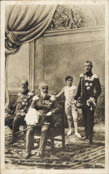 Ak König Luitpold mit den Prinzen Ludwig III., Rupprecht und Luitpold, NPG 4121