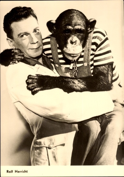 Ak Schauspieler Rolf Herricht, Portrait, Schimpanse
