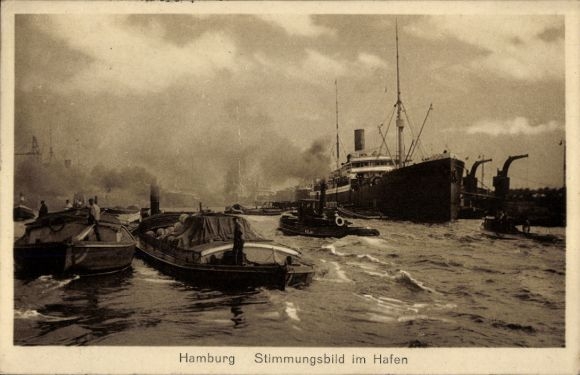 Ak Hamburg Mitte Neustadt, Stimmungsbild im Hafen