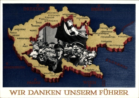 Ganzsachen Ak Wir danken unserm Führer, Sudetenland, Böhmen, Mähren, Hitler
