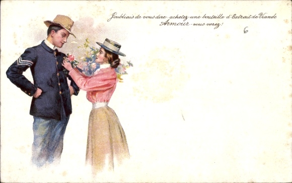 Ak Werbung Armour Fleischextrakt, Amerikanischer Soldat und Frau