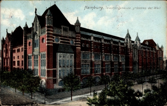 Ak Hamburg Eimsbüttel Rotherbaum, Telefongebäude, größtes der Welt