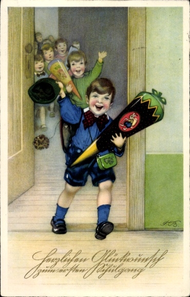 Künstler Ak Baumgarten, Fritz, Glückwunsch Einschulung, Schüler, Zuckertüte, Meissner Buch 3274