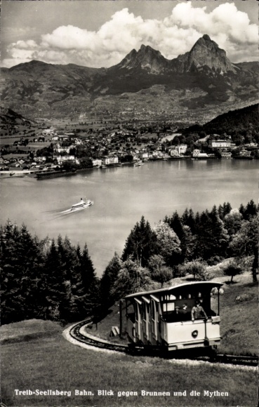 Ak Brunnen Kt Schwyz, Treib-Seelisberg-Bahn, Mythen
