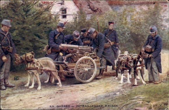 Ak En Guerre, Mitrailleuses Belges, Zughunde, belgische Soldaten, I WK