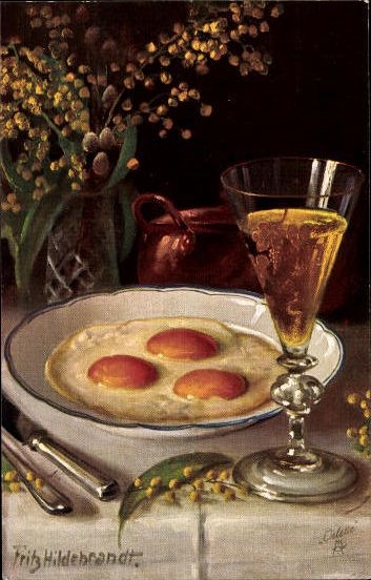 6 Künstler AK im Umschlag Eierstillleben von Fritz Hildebrandt