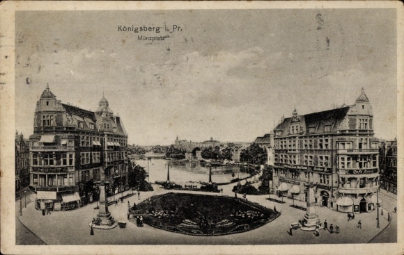 Ak Kaliningrad Königsberg Ostpreußen, Münzplatz,   Gebäude, Flussansicht