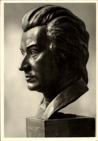 Ak Plastik von Hans Haffenrichter, Komponist Wolfgang Amadeus Mozart, Büste