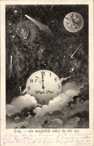 Ak Erde, wie wunderlich siehst du mir aus, Uhr, Zeitumstellung 30. April - 1. Mai