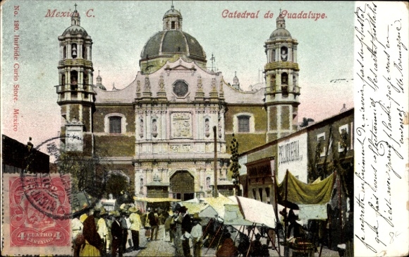 Ak Ciudad de Mexico Mexico City Mexiko Stadt, Catedral de Guadalupe,  Menschen, Marktstände, 