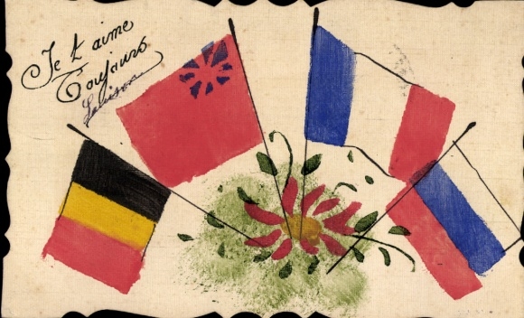 Handgemalt Ak Flaggen, Russland, Frankreich, Belgien