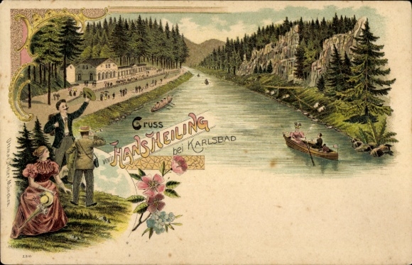 Litho Karlovy Vary Karlsbad Stadt, Hans Heiling, Wanderer, Gasthaus