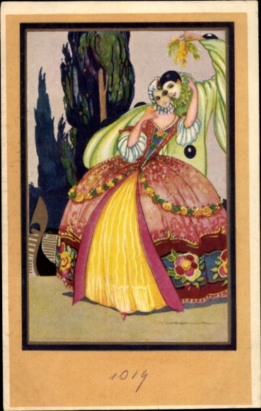 Künstler Ak Corbella, T., Pierrot, elegante Dame