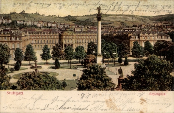 Relief Ak Stuttgart in Baden Württemberg, Schlossplatz, Säule