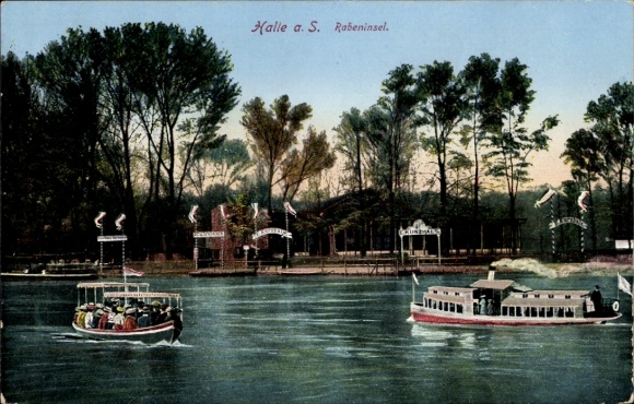 Ak Halle an der Saale, Rabeninsel, Salondampfer