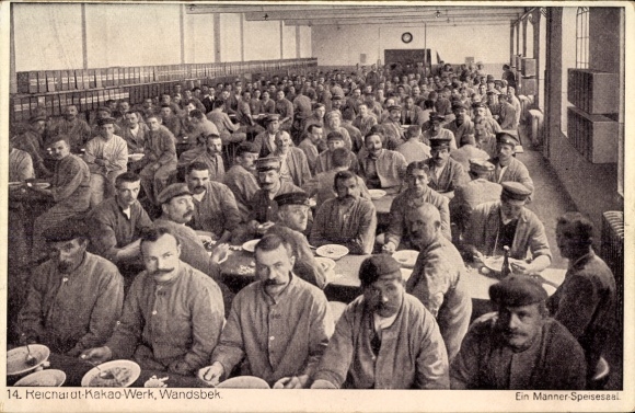 Ak Hamburg Wandsbek, Reichardt Kakao Werk, Männerspeisesaal, Arbeiter