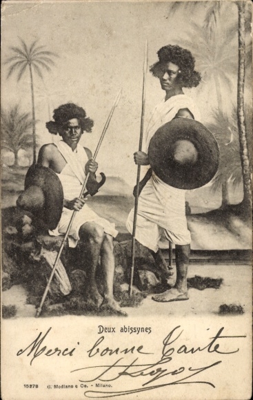 Ak Ägypten, Zwei Abessinier mit Speeren