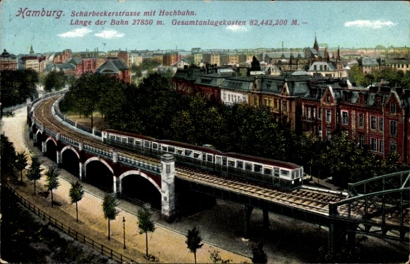 Ak Hamburg Uhlenhorst Mundsburg, Schürbeker Straße, Hochbahn