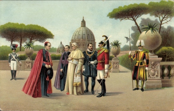 Ak Vatikan Rom Lazio, Papst Pius X, Schweizergarde, Vatikanische Gärten