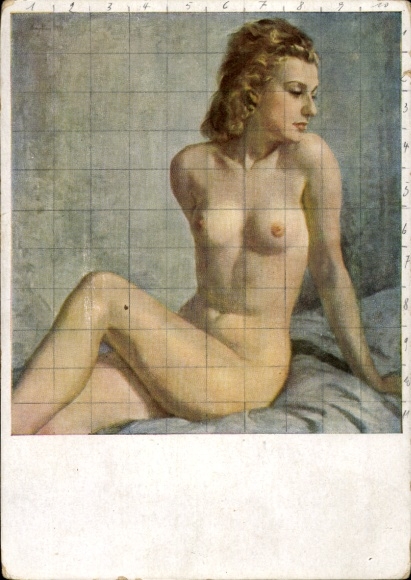 Künstler Ak Hempfing, Wilhelm, Sitzende Blondine, Frauenakt, HDK 181