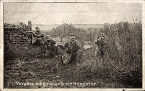 Ak Deutsche Soldaten in Uniform, Vorgeschobener Infanterie-Vorposten, I. WK