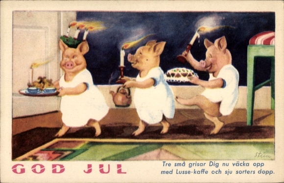 Künstler Ak Glückwunsch Weihnachten, Vermenschlichte Schweine